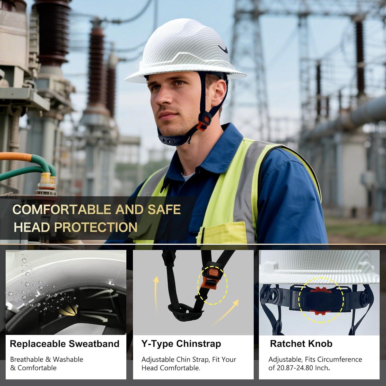 Full Brim Hard Hat HDPE Hard hats Sun shade Industrial Head Protection Helmet 6 Point Suspension for Construction Work