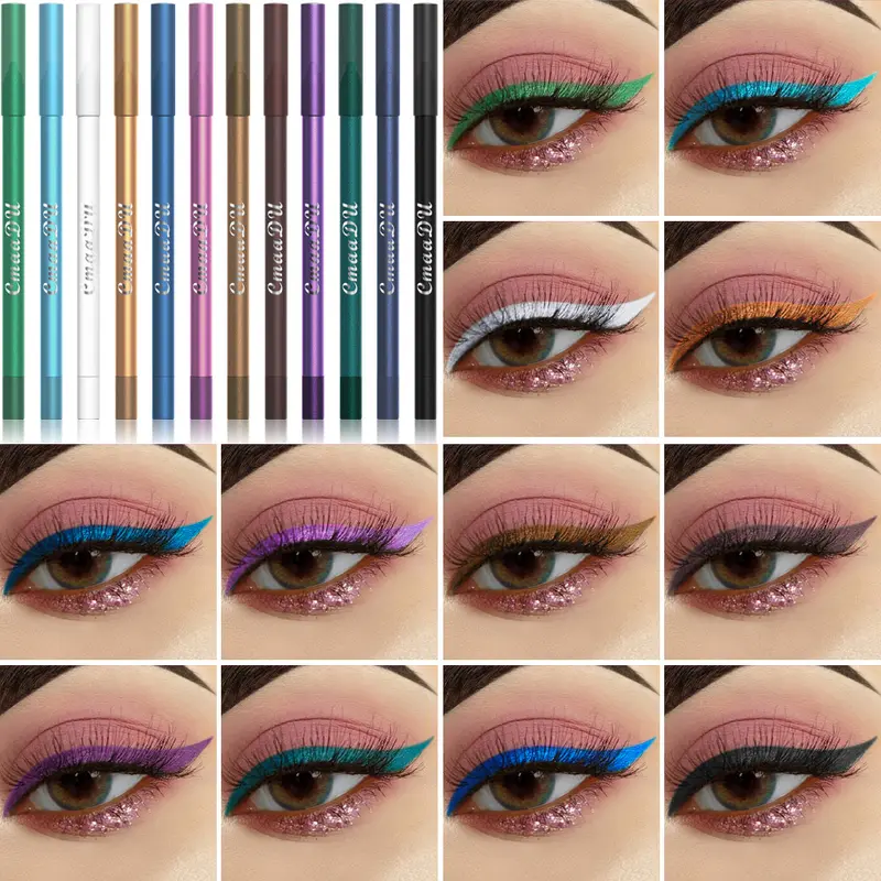 Women's 12-Piece Mica-Based Multi-Use Eyeshadow & Eyeliner Pencil Set - 12 Color Eyeliner Shades, Rich Pigment, Long-Wear Glide, Blendable, Beginner-Friendly Eye Makeup Stick - Brightening Tear Troughs, Daily Makeup Products