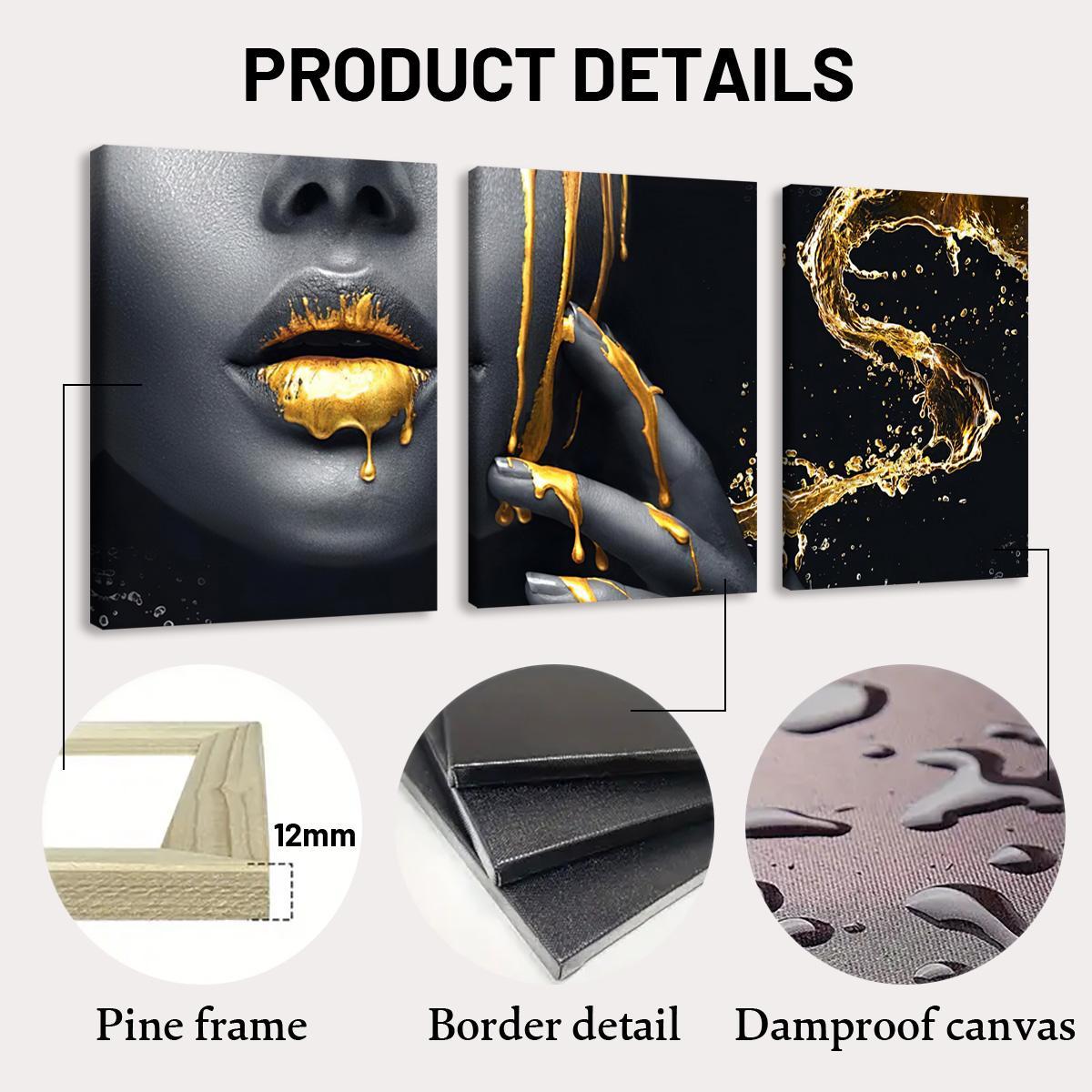 Wooden Framed Canvas Painting, 3 Counts/set Modern Art Figure Pattern Artistic Wall Art, Wall Picture, Dining Room Wall Art, Artwork, Wall Decor for Home Living Room Bedroom Office