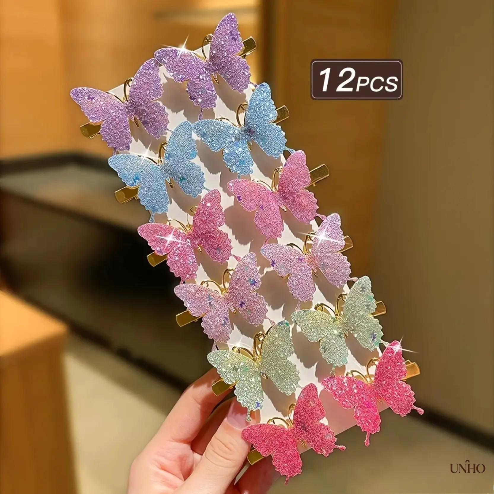 12‑Pack Whimsical Glitter Butterfly Hair Clips, Multicolor Sparkly Decorative Hairpins, Gentle Hair Fasteners for Ladies, Suitable for Bangs, Flyaway Strands, Daily Casual Looks And Evening Party Hairstyles