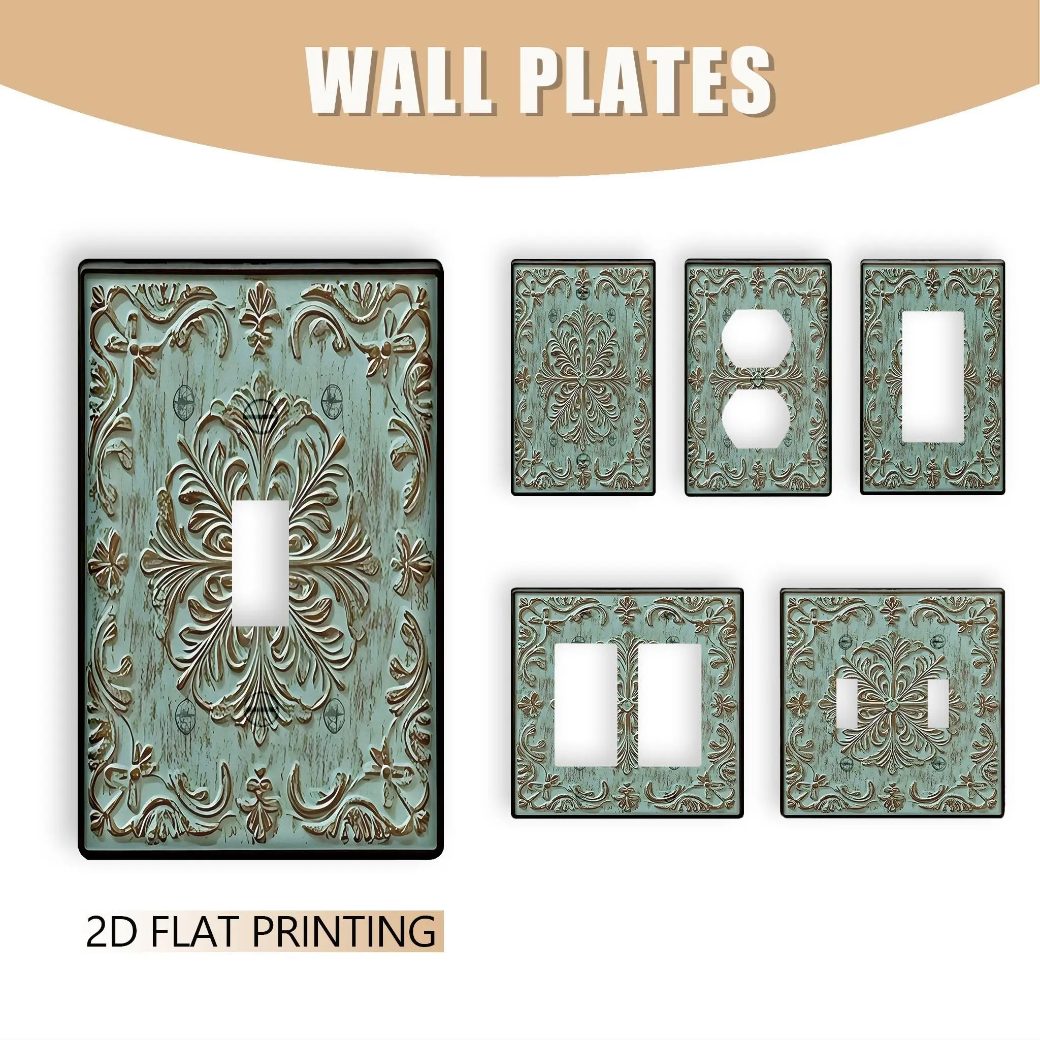1pc Vintage Ornate Floral Ceiling Tile Design,Stylish Minimalist Switch Panel Cover Crafted with Artistic 2D Flat Printed Design, Fits Standard 1-Gang/2-Gang, Easy Installation for Bedroom, Living Room and Bathroom Household Wall Renovation