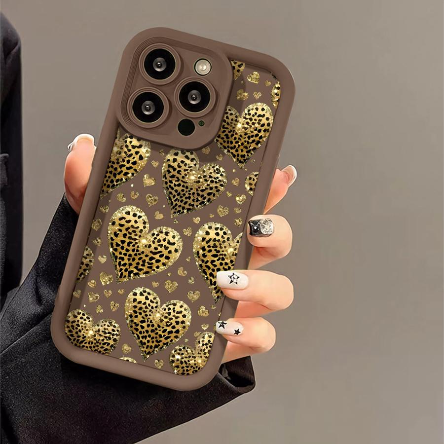 Phone Case - 1pc Leopard Print Golden Heart Phone Case Suitable for Apple iPhone 17 E Air Pro ProMax iPhone16 15 14 Plus 13 12 Mini 11 X XS XR Antidrop Shock Proof All Inclusive Lens Protection Light Luxury Style