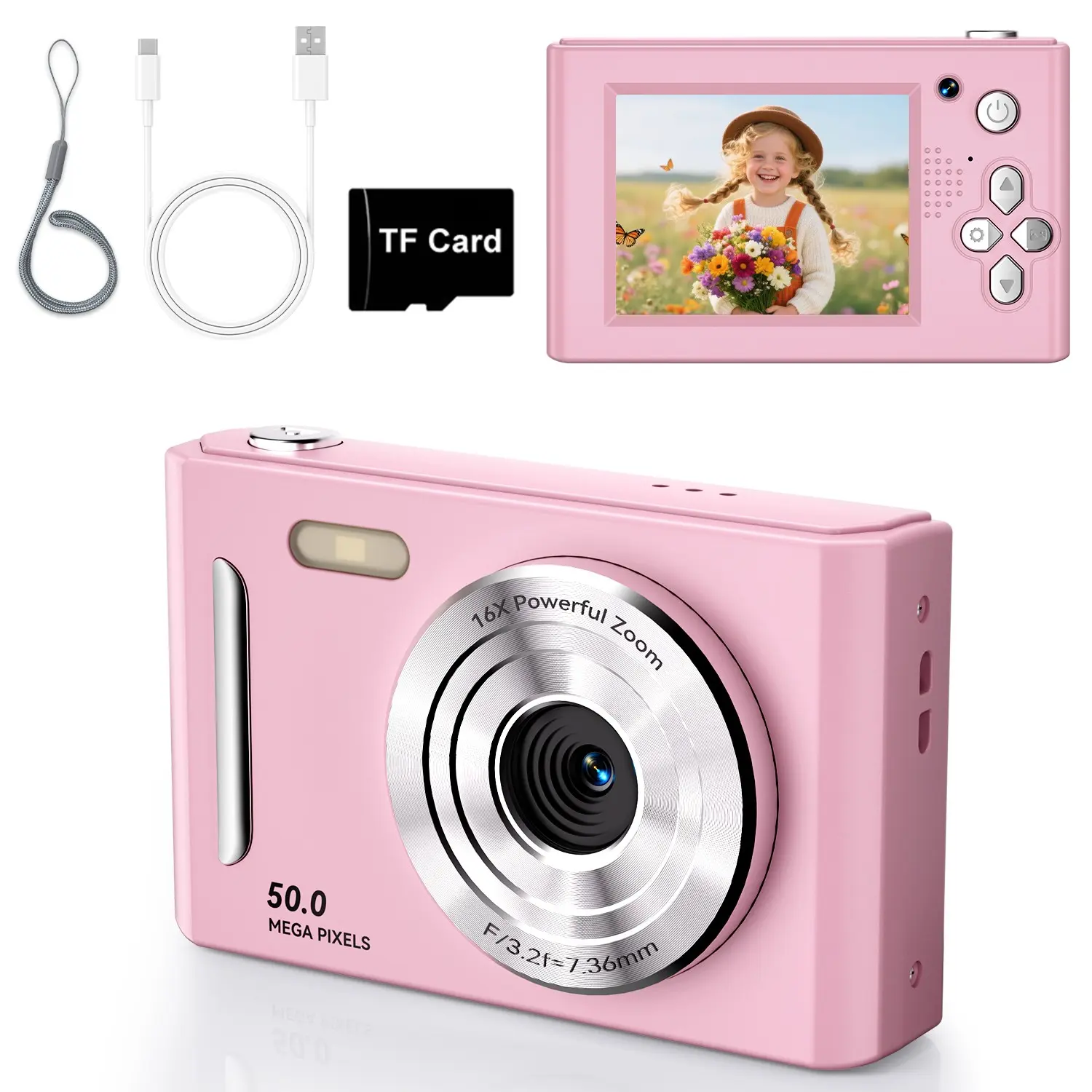 2.4 Inch Screen Digital Camera, Digital Video Camera with SD Card, Anti-shake Camera with Music Player for Birthday Gift, Pocket Camera