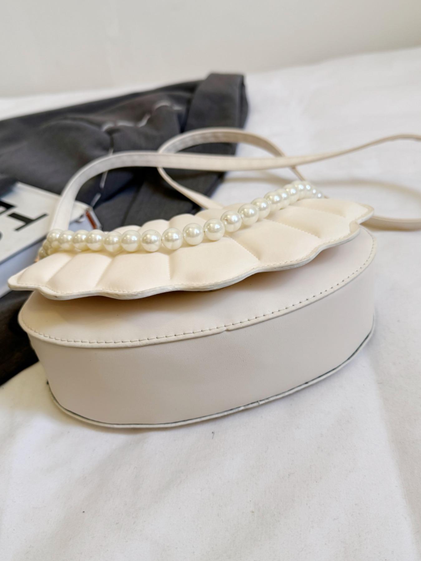 Women's Elegant Shell Shaped Bag, Fashionable Pearl Decorated Crossbody Bag for Daily Used, Casual Trendy Versatile High-quality Daily Commuting Bag