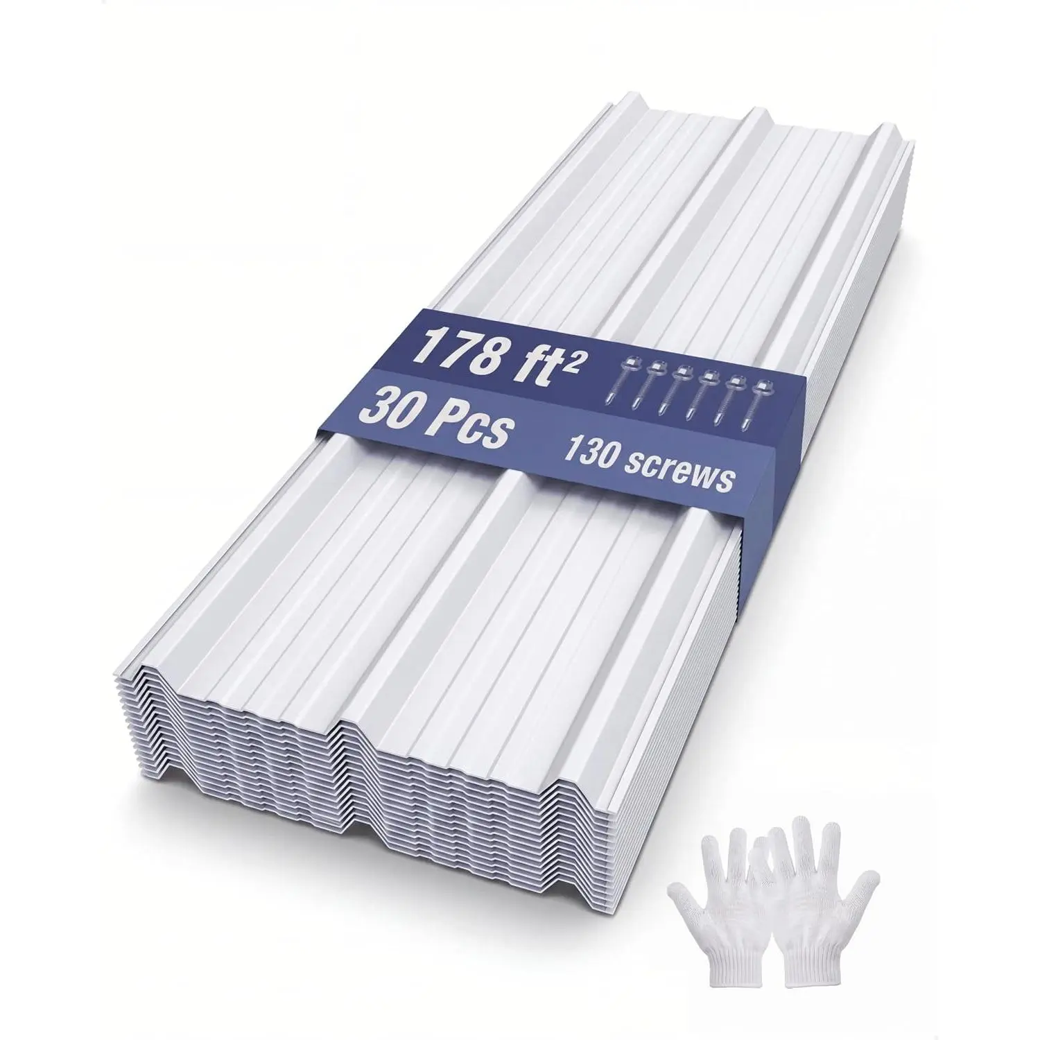 178 sq ft Ribbed Metal Roofing Panels, 43.3" x 19.7", 30 Pcs – 29 Ga. Galvanized Steel Corrugated Sheets with Anti-Siphon Groove & Purlin Leg for Carports, Chicken Coops & Stables