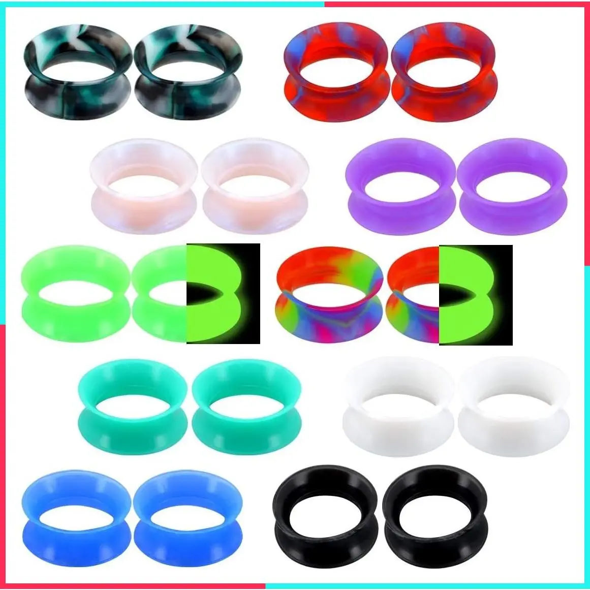 20PCS Soft Silicone Ear Gauges Marble Pearlized Flesh Tunnels Plugs Stretchers Expander Double Flared Ear Piercing Jewelry