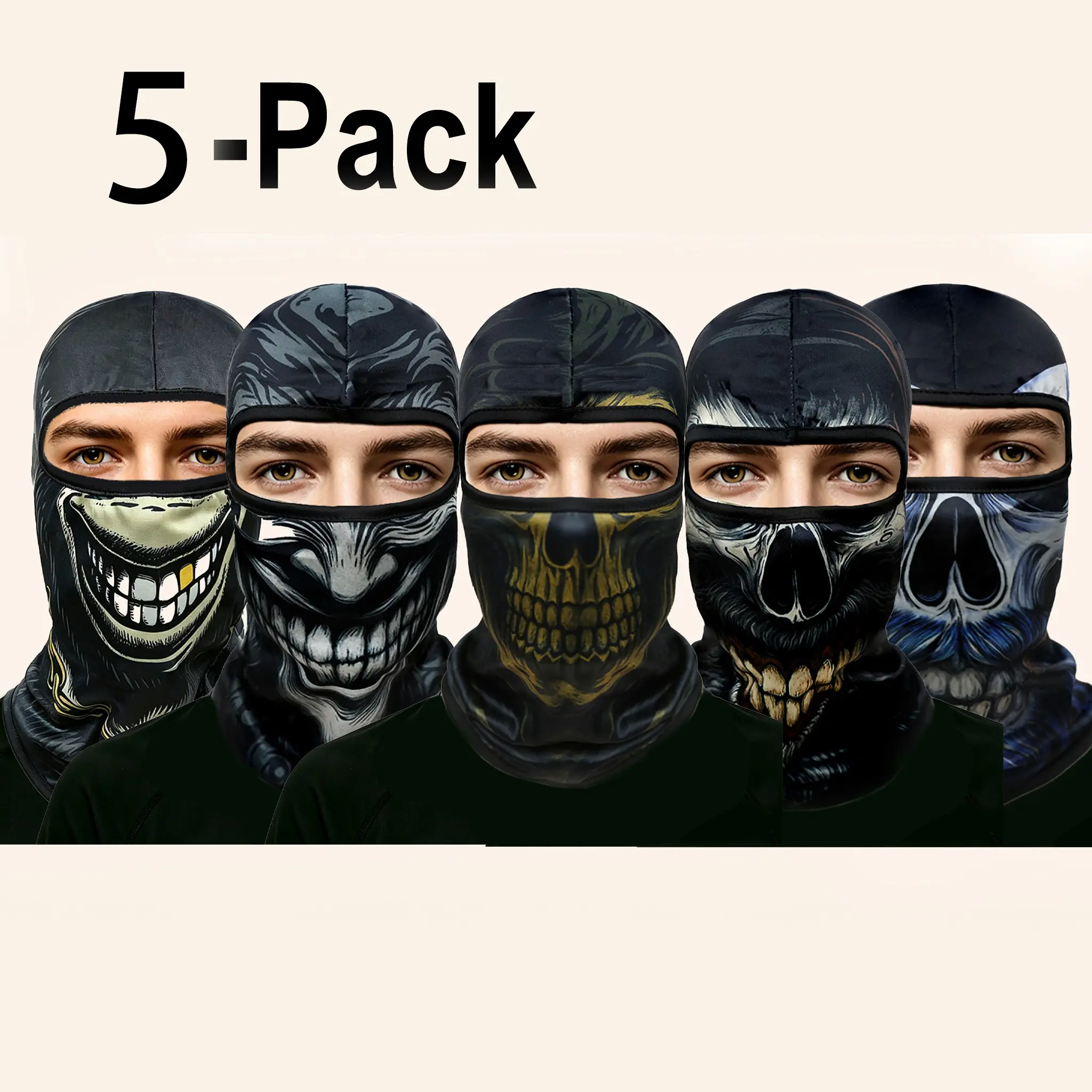 5-Pack Headwear Set, Balaclava Hat, Motorcycle Face Mask, Outdoor Cycling Helmet, Unisex, Ideal for Hiking, Fishing, Riding, All Seasons