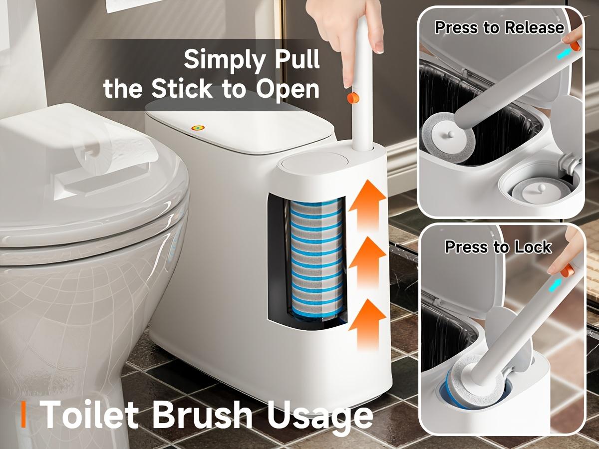 2-in-1 Trash Can With Toilet Brush And Brush Head |   White Rectangular Modern Bathroom Narrow Seam Trash Can With Push-On Lid, Disposable Toilet Brush, Ivory, Bathroom Decor And Accessories, Floor Mount, Plastic
