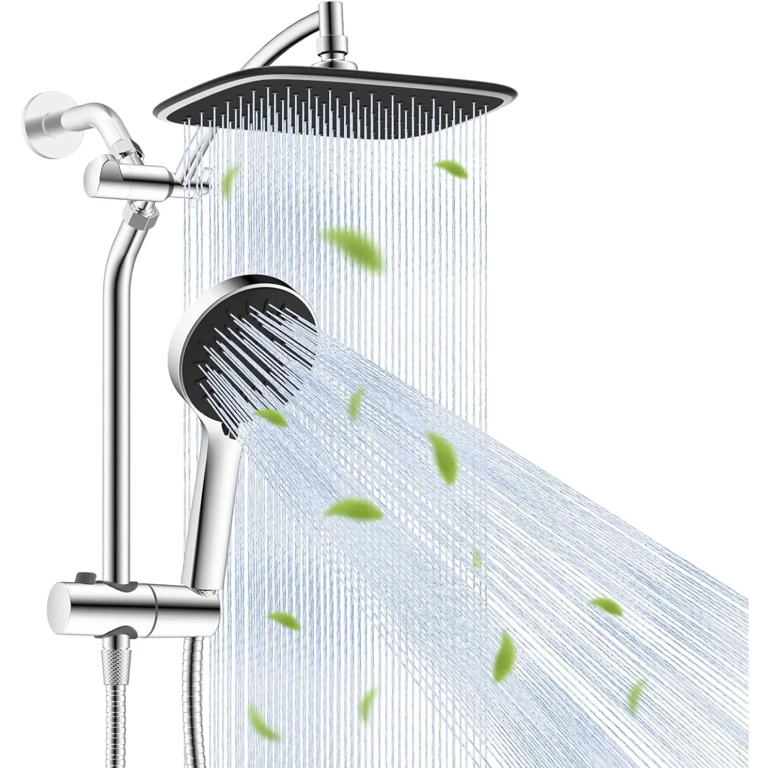 10" Rain Shower  with Handheld, High  Boosting Rainfall Showerhead with  Metal Adjustable Extension Arm, Easy  Shower Holder, 5  Modes with Power Wash, Easy to Install, Chrome
