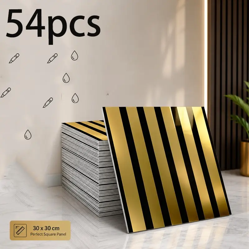 54-Piece Self-Adhesive 3D Striped Decorative Wallpaper, Easy Peel and Stick, PVC Material, Mirror Finish, Modern Wall Decor for Home