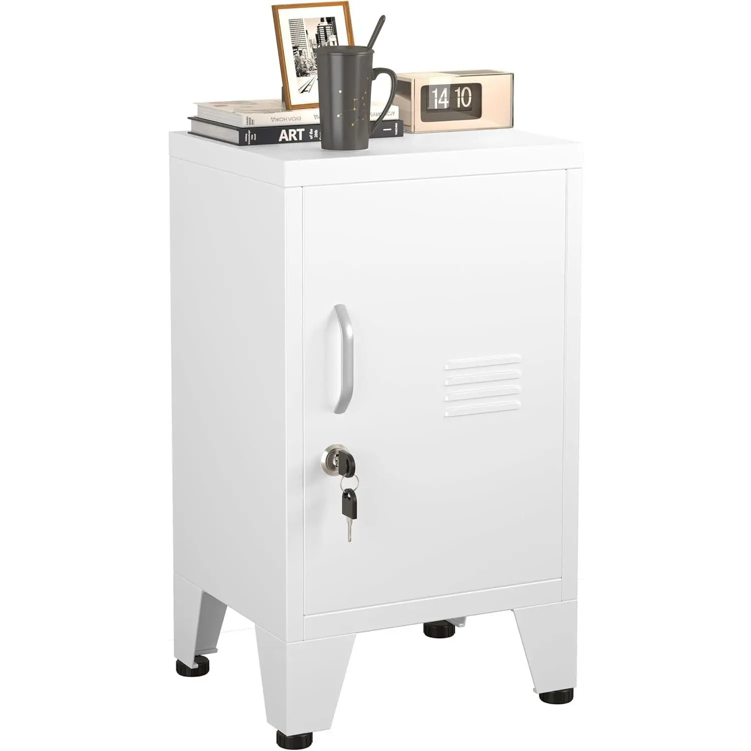 24.5"H Metal Locker Storage Cabinet with Lock - Small Lockable Employees Locking Cabinet Steel Locker Adjustable Shelf & Feet, Single Door Lockable Cabinet for Home, School, Office, Gym (White)Gift
