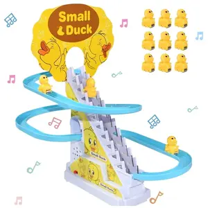 Automatic Climbing Duck Track Toy Set, DIY Rail & Roller Coaster with Music Lights, Interactive Educational Race Game Gift
