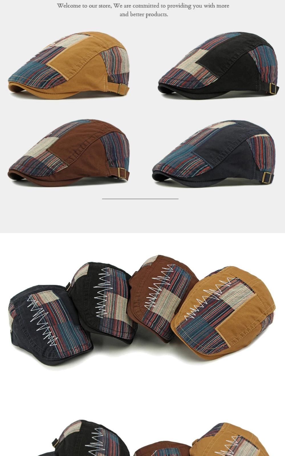 HT4806 Beret Cap Spring Summer Autumn Hats for Men Women Vintage Patchwork Beret Hat Male Female Ivy Flat Cap Adjustable Berets