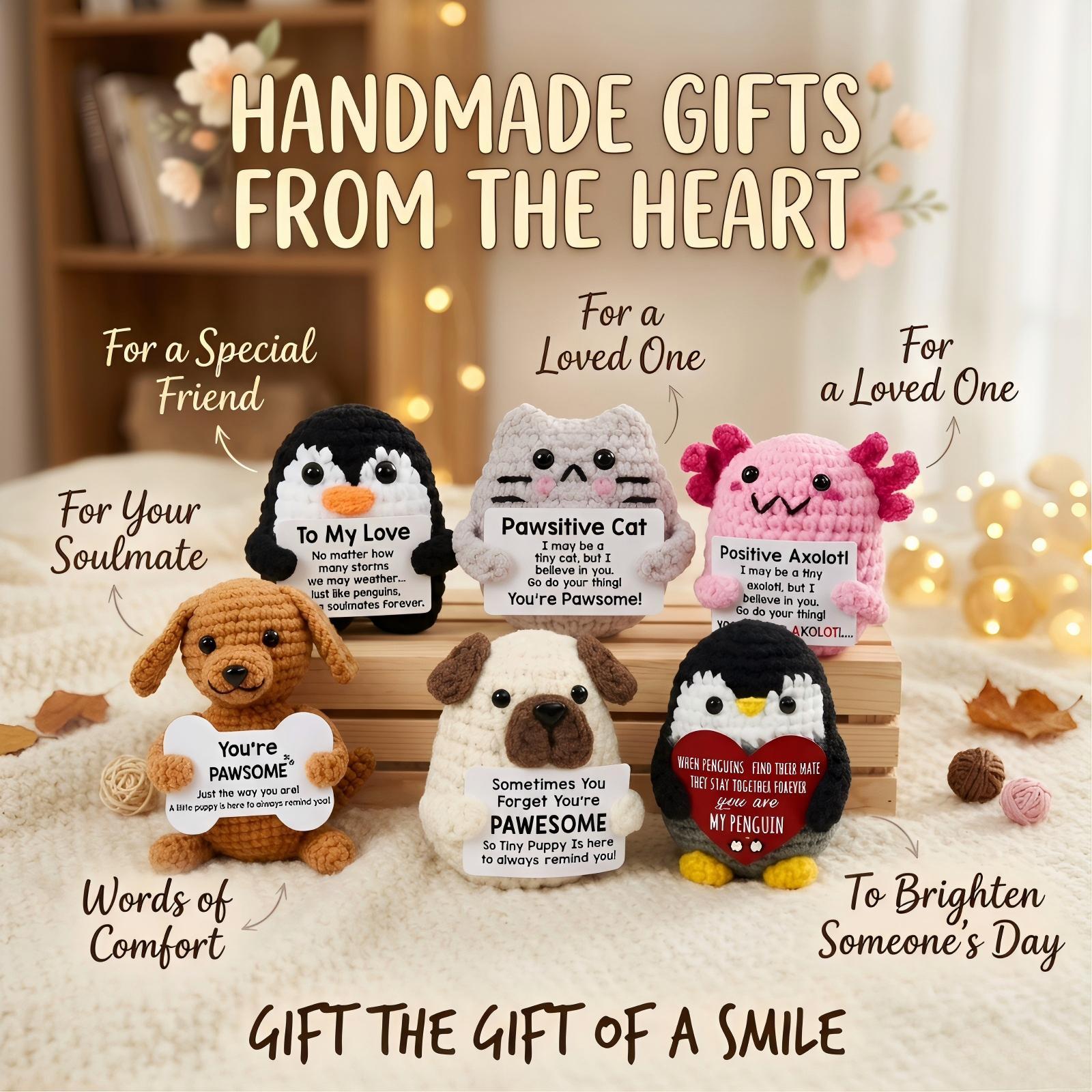 6Pcs Cute Handmade Knitted Stuffed Plush Set Soft Squishy Emotional Support Toys For Anxiety Relief Ideal Christmas Birthday Holiday Gifts For Women Men Kids Bag Charm Desk Car Ornament