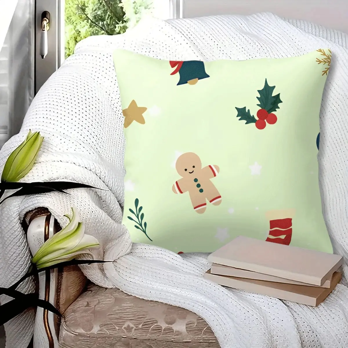 Christmas Gift - Cute Gingerbread Man Throw Pillow, Soft Holiday Home Cushion