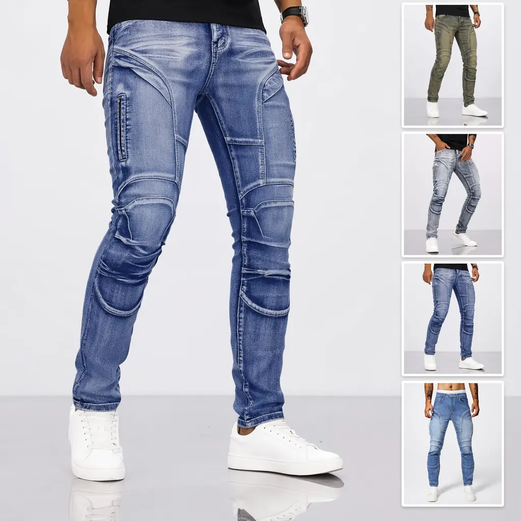 Men's High Waist Super Stretch Slim Fit Tight Skinny Jeans - 4-Way Flex Expandable Curvy Thigh Denim Pants, Soft Washed Tapered Leg Menswear for Daily Streetwear, Urban Travel, Tight Jeans, Blue Zipper Men's Jeans