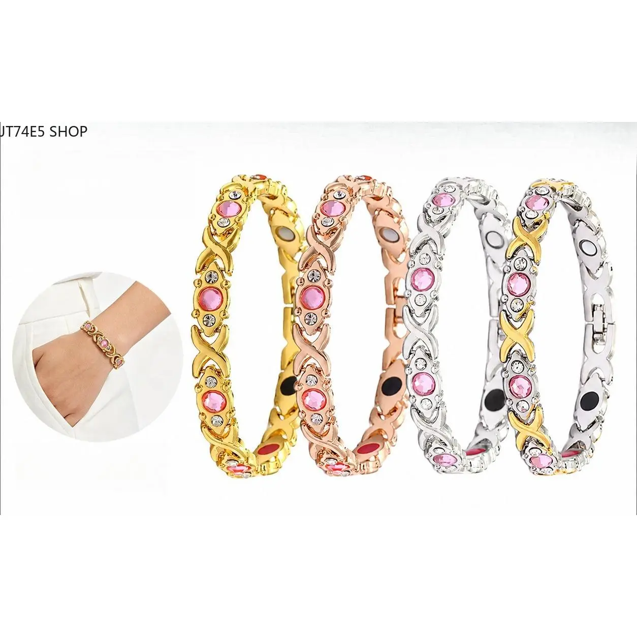 Detachable Magnetic Diamond Inlaid Alloy Bracelet, Adjustable Eco-Friendly Fashion Wrist Jewelry for Women