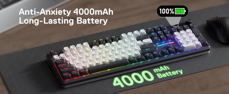 Redragon K762 Wireless Gasket Gaming Keyboard w/Hype Screen & Knob, 104 Keys Mechanical Keyboard, Easy-Control 1.14’’ TFT Info Display, 5-Layer Noise Dampening, Round PBT Keycaps, Mint Mambo Switch, Abyssal Blue