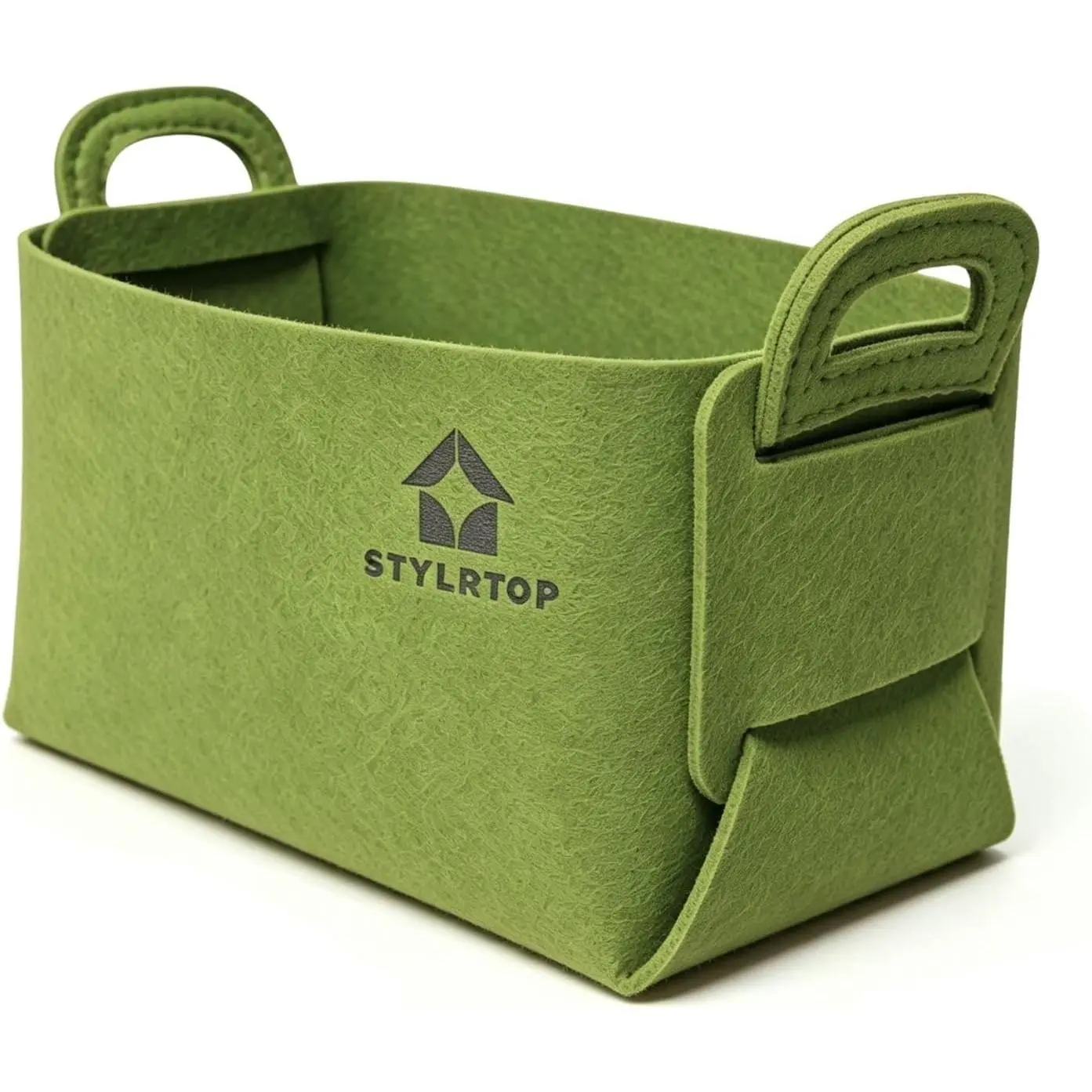 Felt Storage Bin, Collapsible Felt Basket with Handles for Shelves, Closet, Desk, Laundry, Toys, Car - Home Office Decor Organizer (Large, Green)