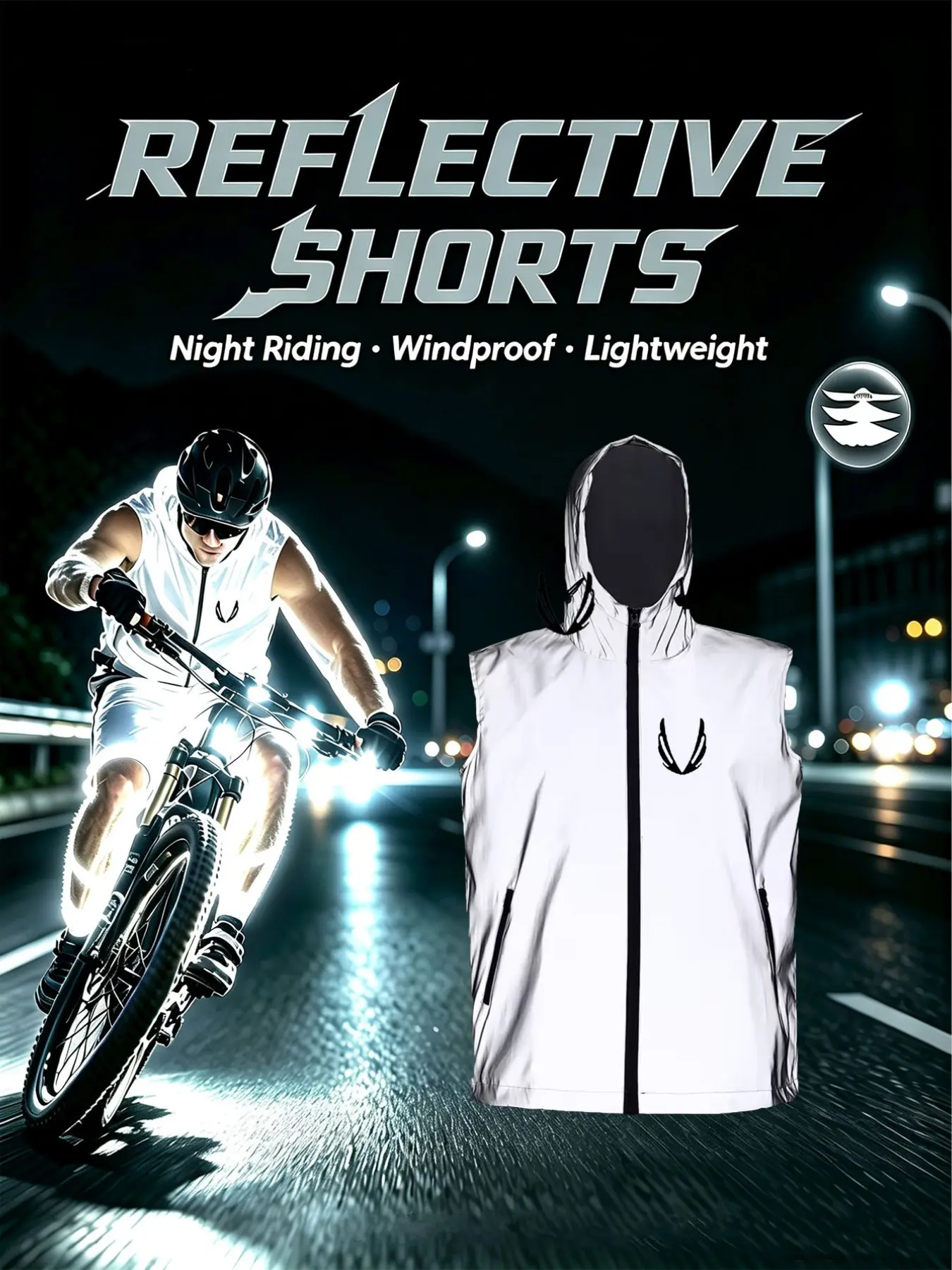 Men's Hooded Vest Lightweight Night Riding Safety Jacket, Zipper Sleeveless Glow Outerwear, Casual Daily Wear, Unisex Design