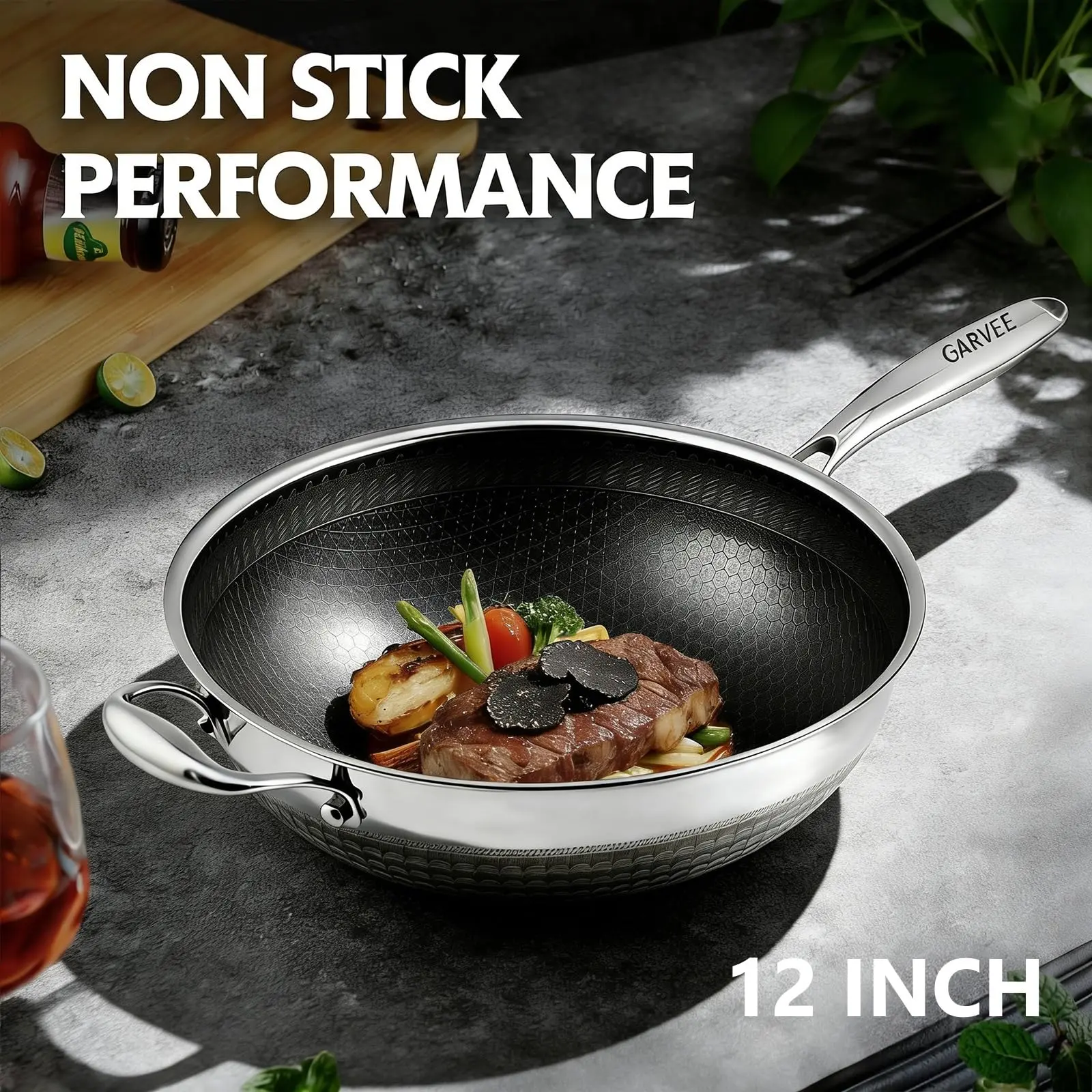 Hybrid Nonstick Stainless Steel Wok Pan 12 Inch with Lid – Induction Compatible – PFOA Free – Dishwasher & Oven Safe – Versatile Stir-Fry Cookware-party gift