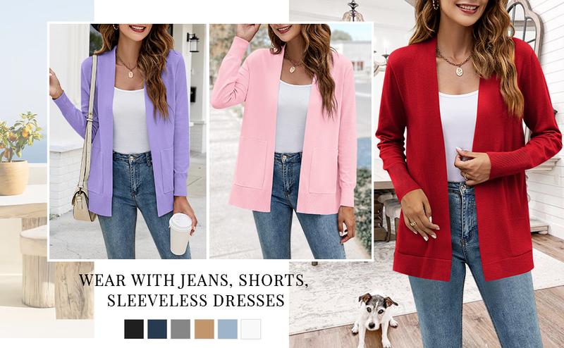 Yousify Womens Cardigan Sweater Long Sleeve Open Front Knit Cardigan Sweater with Pockets