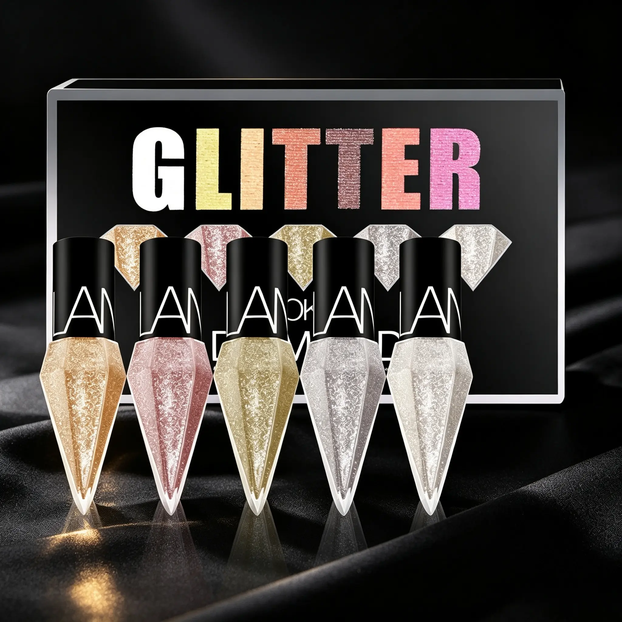 Luxury Diamond Bottle Glitter Liquid Eye Liner Set Golden Silver Pink Champagne Shades Long Lasting Sparkly Eyes Cosmetic For Beginners & Makeup Artists