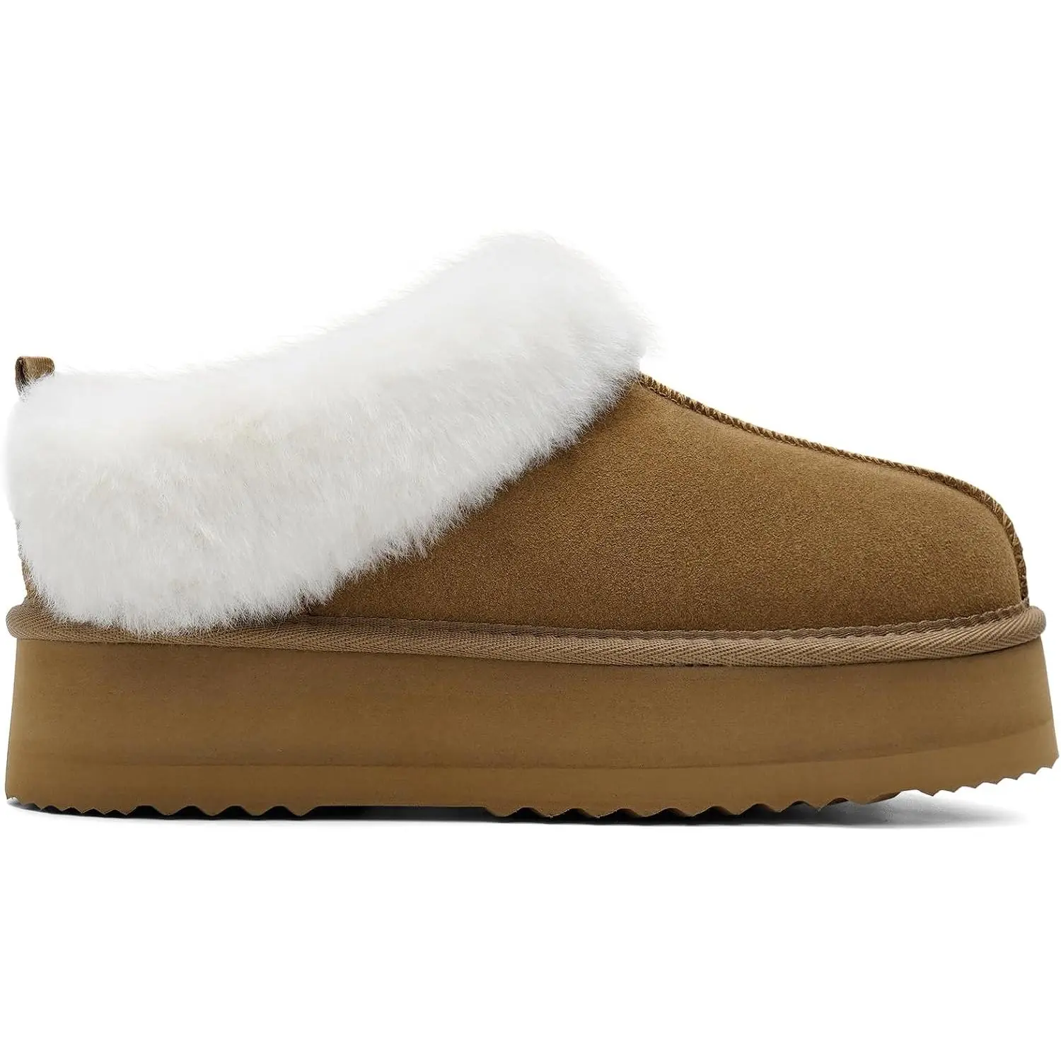 OXSTAR Genuine Leather Platform Slipper Memory Foam Ankle Snow Boots Platform Water-Repellent Snow Slipper,Suede Warm Anti-Slip Indoor and Outdoor Short Boots for Women