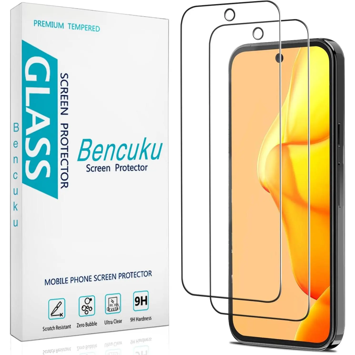 (2 Pack) Screen Protector for  Pixel 9 / Pixel 9 Pro Tempered Glass, Anti Scratch, Bubble Free, Case Friendly