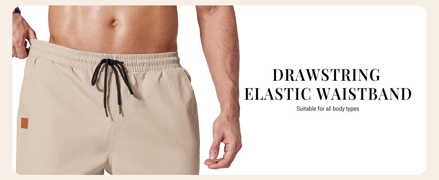 Good osierds Men's Casual Chino Shorts 9" Inseam Cotton Drawstring Summer Beach Shorts Comfy Elastic Waist Daily Loungewear Essential with Pockets