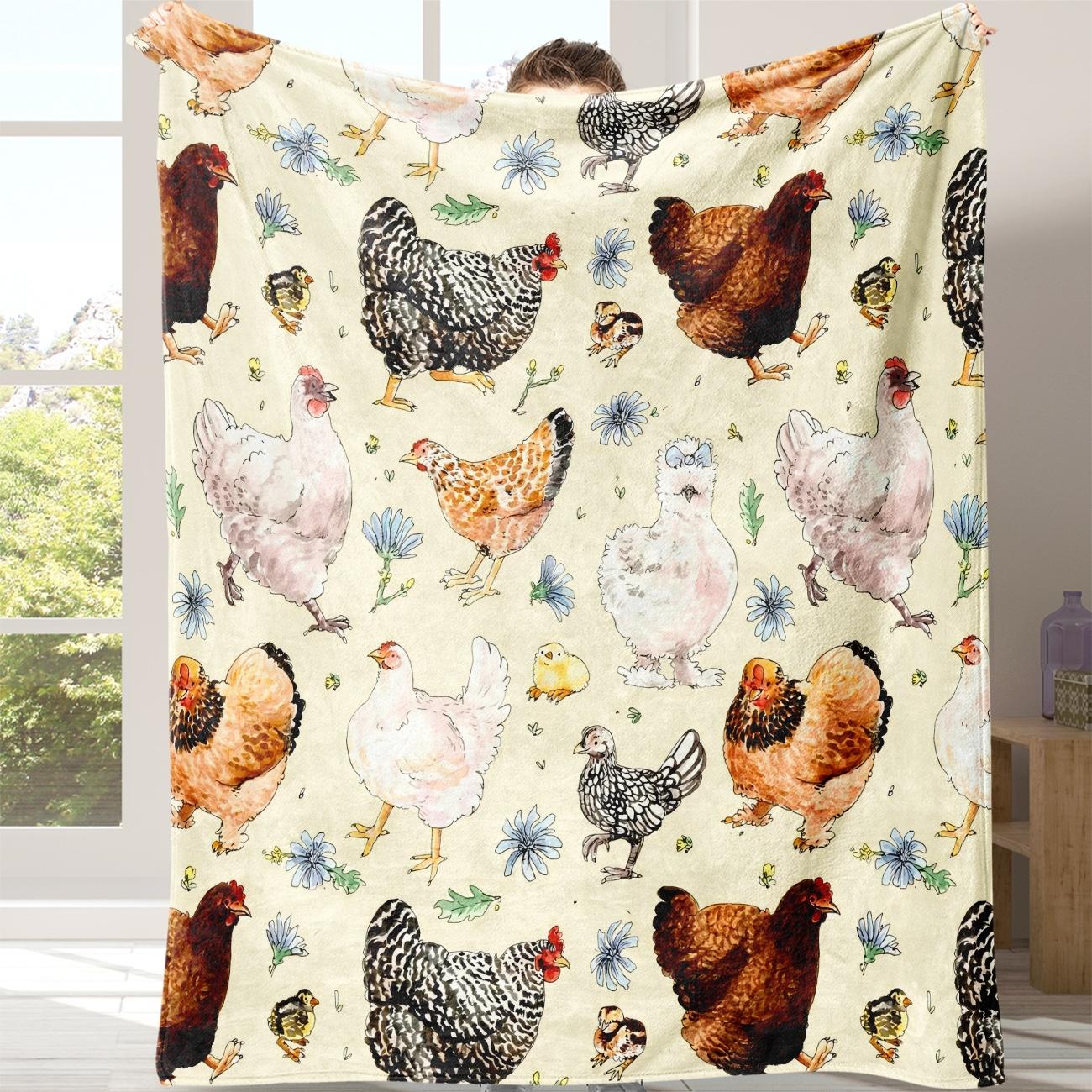 Cute Chicken Pattern Fleece Blanket, 1 Count Soft Comfortable Throw Blanket, Warm Nap Blanket for Home Office Travel Camping, Soft Comfy Blanket