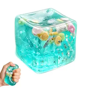 3D Cartoon Stress Relief Cube Soft Blue Ocean World Squishy Toy TPR Fidget Decompression Pinching Toy for Venting Frustration