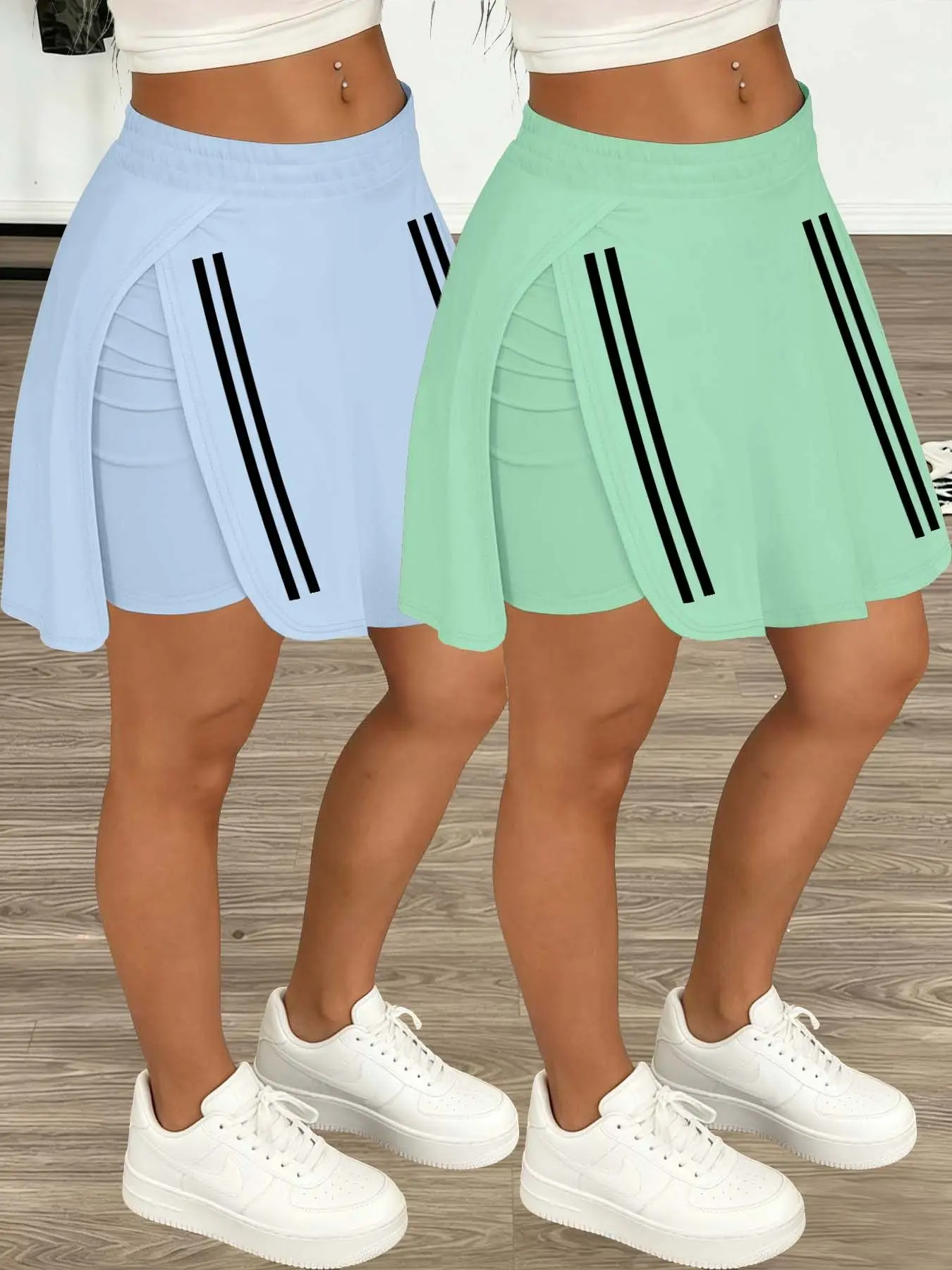 2026 Spring/Summer New Arrival Double-Sided Black Stripe Double-Bar Anti-Exposure Sports Skort, Fitness Skort, Workout Skort, Light Sport Solid Color Women's Bottoms Multi-Color Options Commuting Streetwear Slimming Shorts