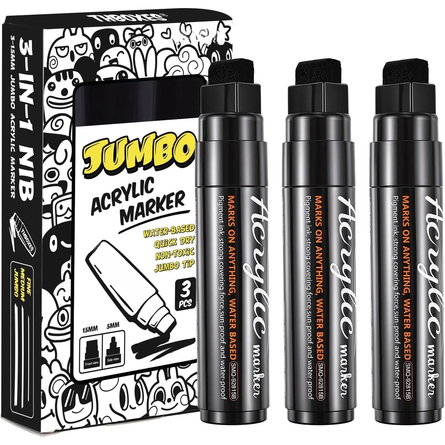 3 Pack Black  Poster Marker, 15mm Wide Tip Thick   Markers | Water-Based  Marker For Poster, Glass, , Fabric, Canvas, Stone And Ceramic