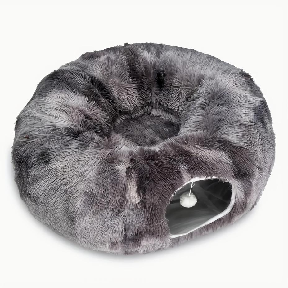 Christmas Gift Cat Tunnel with Cat Bed, Suitable for Indoor Cats, Soft Plush Peeping Cat Hole, Donut Tunnel, Multi-functional Cat Amusement Park Toy Hiding Place, Suitable for Small, Medium And Large Cats, Kittens, Rabbits, with A Pet Scarf