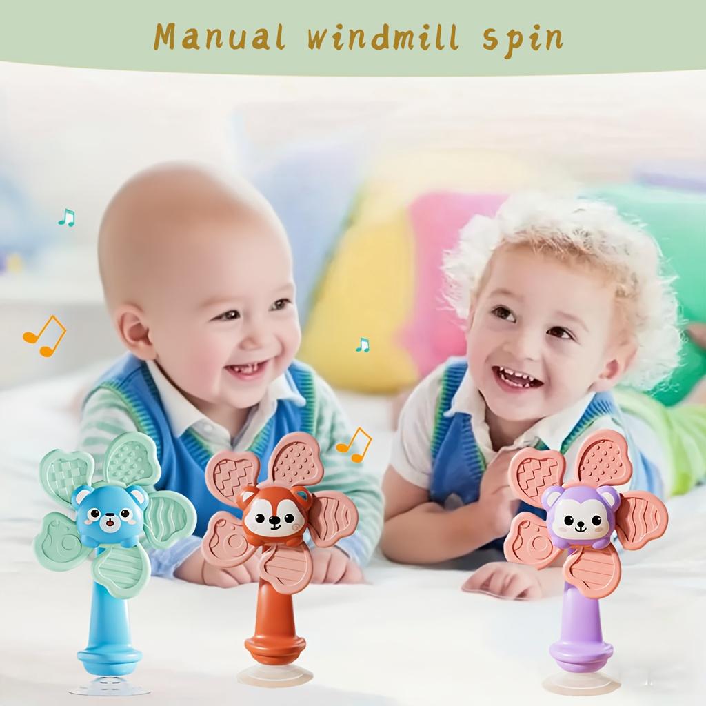 Children's Room Toys: Portable Suction Cup Windmill Toys, Manual Rotating Animal-Shaped Toys, Sensory-Motor Development Toys for Feeding & Travel