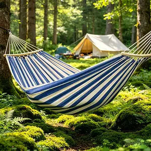 Extra-wide, luxurious, comfortable camping hammock; portable outdoor hammock; camping, patio, beach relaxation bed; extra-large and thickened, suitable for two people; outdoor hammock with wooden sticks.