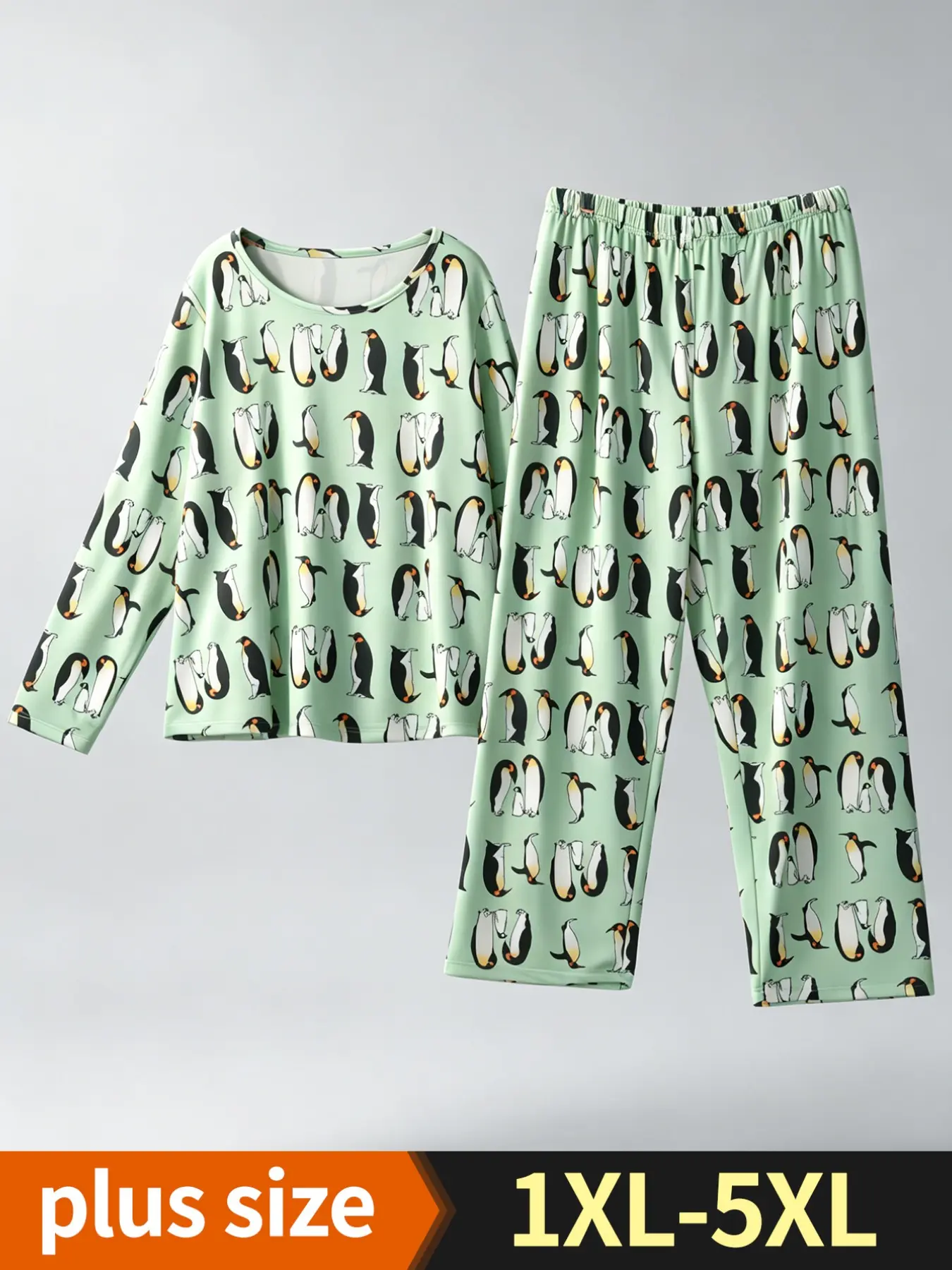 Plus Size Sweet Style Pajama Set for Women, Long Sleeve Round Neck Loose Fit, Fall Winter 2 Piece Sleepwear, Casual Home Wear Bottom