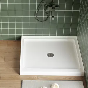 36 x 36 Inch Shower Base with Non-Slip Design, Single Threshold and Center Drain, Stainless Steel Cover & Drain Assembly, Acrylic Shower Pan Kit for Shower Enclosure