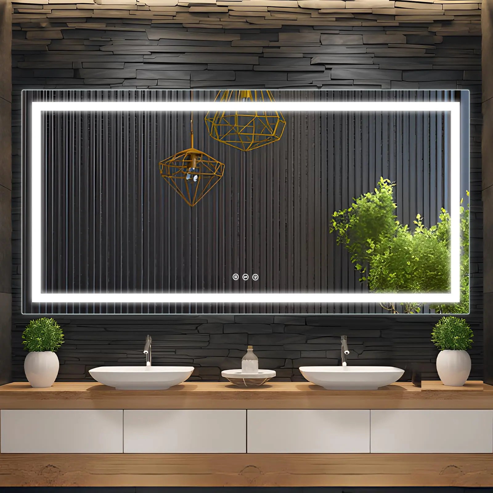 GARVEELED Bathroom Mirrors in Multiple Sizes (48x32 to 84x32 inches) with Stepless Dimmable Double LED Lights, Anti-Fog, Shatterproof Tempered Glass, Memory Function, 3 Color Modes, Easy Installation, Ideal for Makeup and Shaving