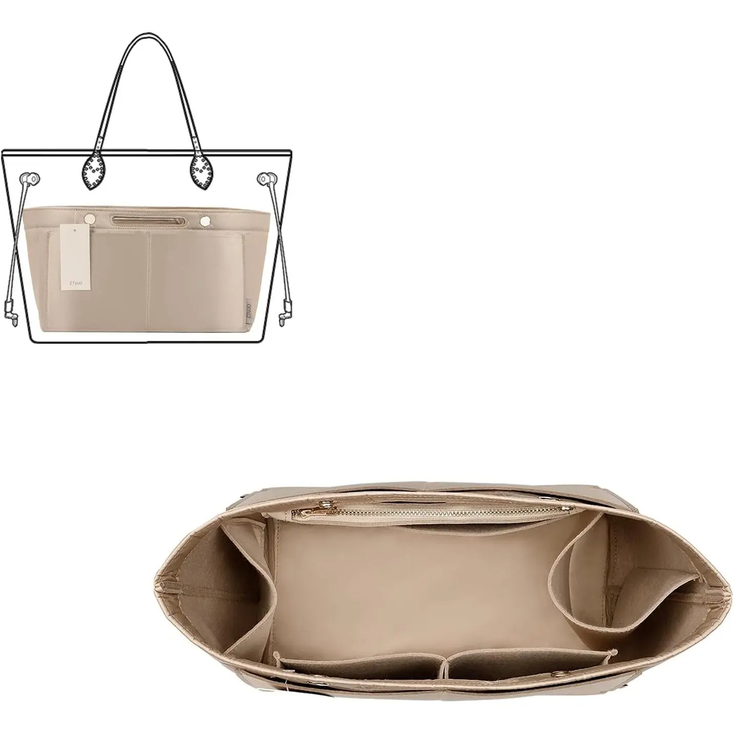 Purse Organizer Insert For Handbag & Tote Shaper,Tote Bag Organizer Insert For Speedy Neverful, 6 Sizes(Small, Silky Beige)