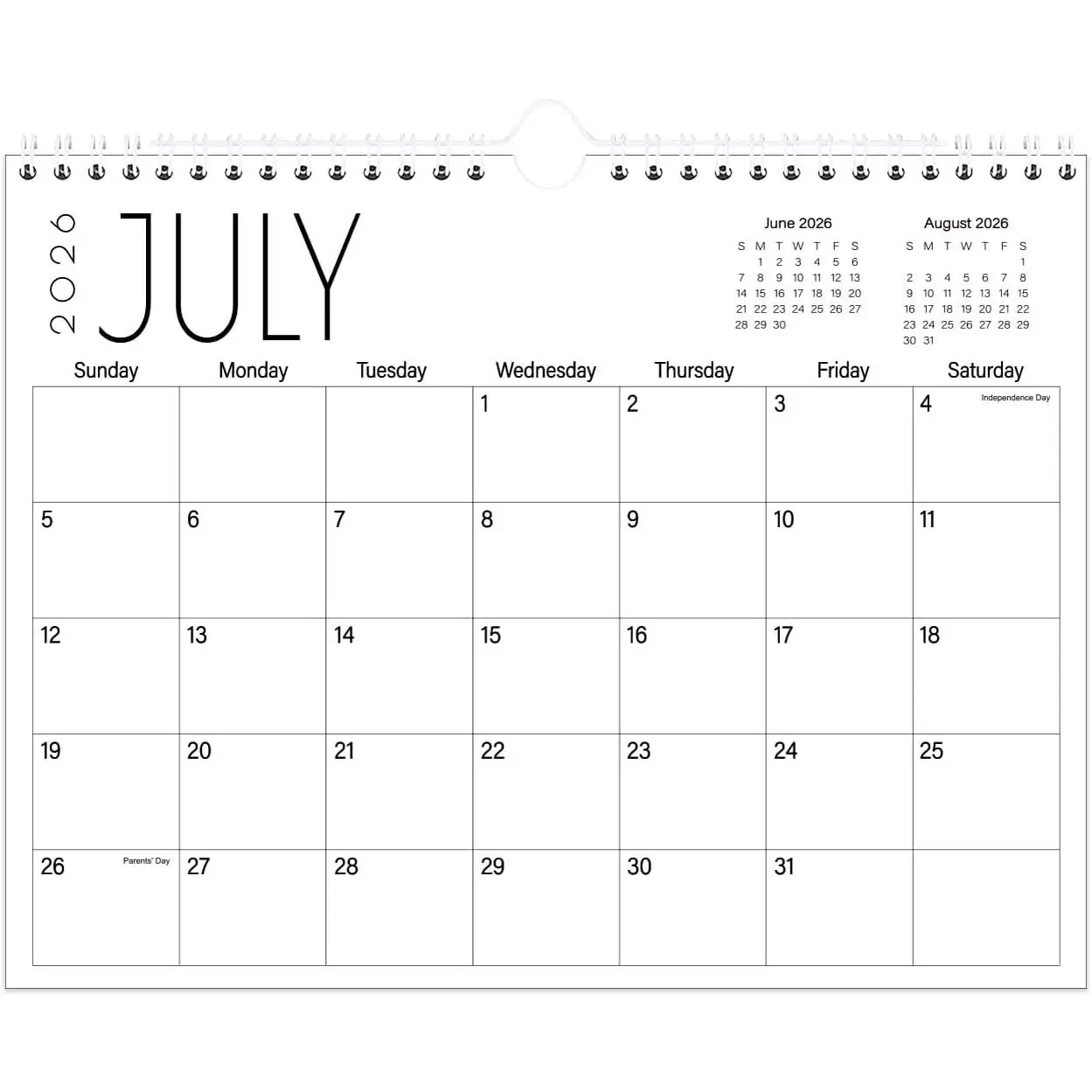 Calendar 2026-2027 - Wall Calendar from July 2026 to December 2027, 2026-2027  Calendar with Holiday Marked,  Paper for Organizing, 8.5'' x 11'',Black Large