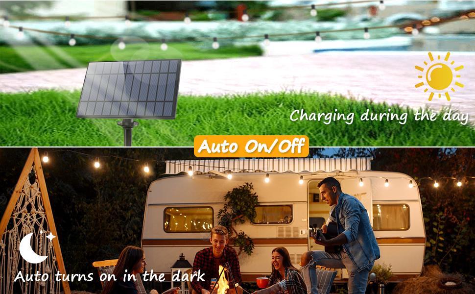 52/104Ft Solar String Lights Outdoor Waterproof, Solar String Lights for Outside with Remote, LED Solar Lights String with 26 Shatterproof Bulbs, Dimmable Solar Patio String Lights for Cafe Bistro Party