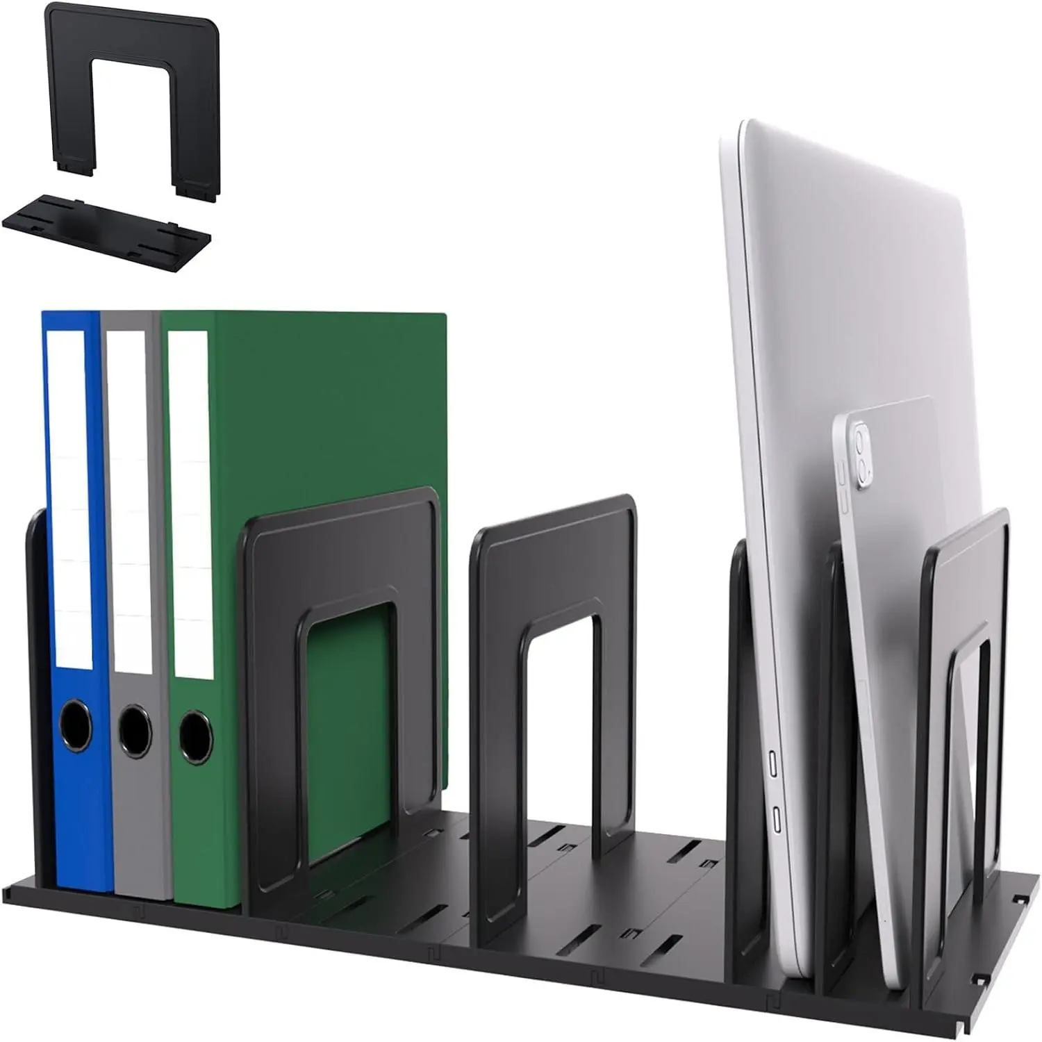Adjustable Vertical File Sorter - Sturdy Expandable Plastic Upright File Holder, Desktop Binder Organizer for School Office, Bookshelf Divider, Easy Assembly, Black