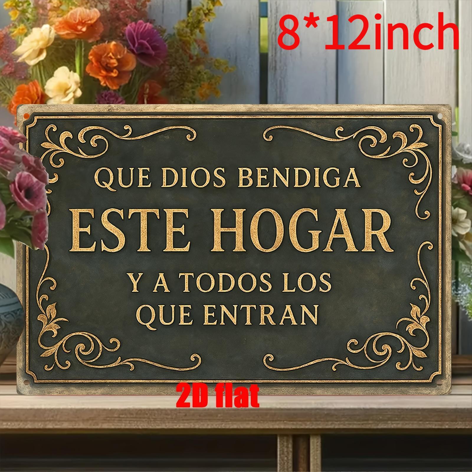 2D Flat, 1pc，8*12inches Metal Wall Art Sign, Wall Decoration Poster, Spanish "God Bless This Home" Theme Iron Wall Art, Suitable for Home Prayer Room, Bedroom, Study Room, Living Room, Dining Room, Ideal Gift for Friends, Size 8x12inch