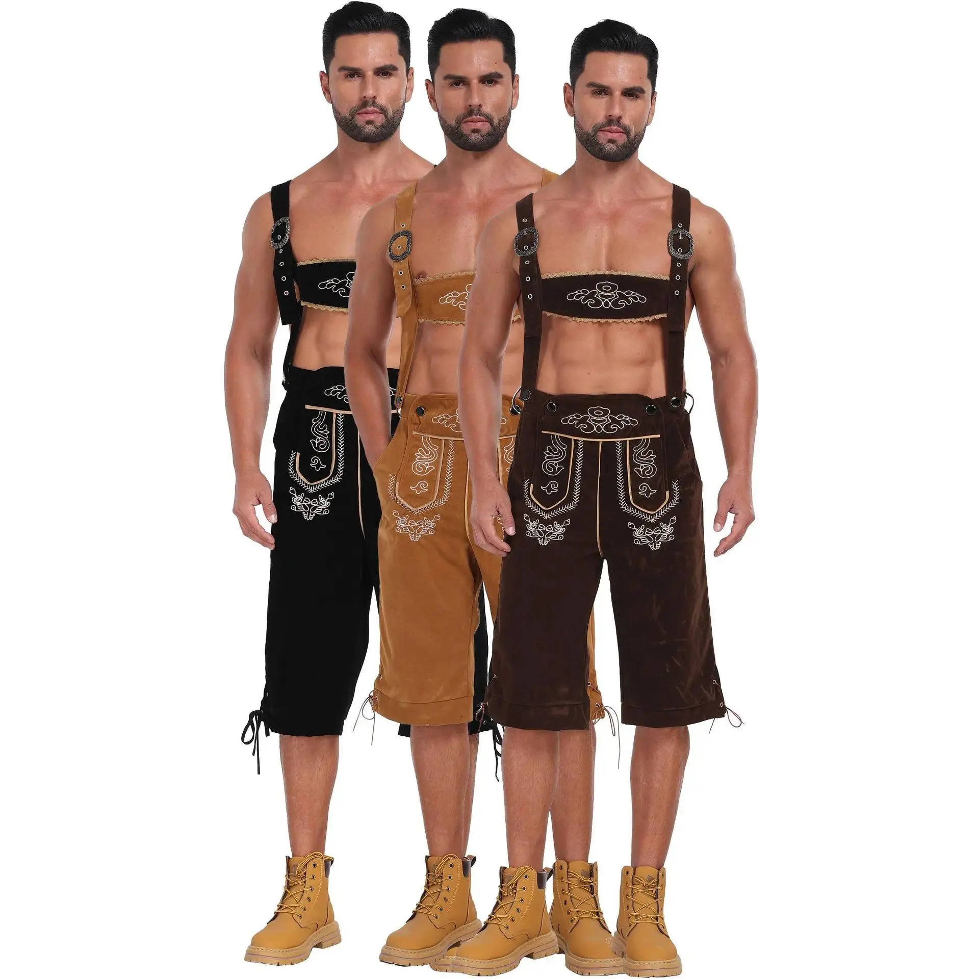 Man Oktoberfest Costume Bavarian Lederhosen Beerfest Clubwear Waiter Outfit Cosplay Carnival Fancy Party Dress