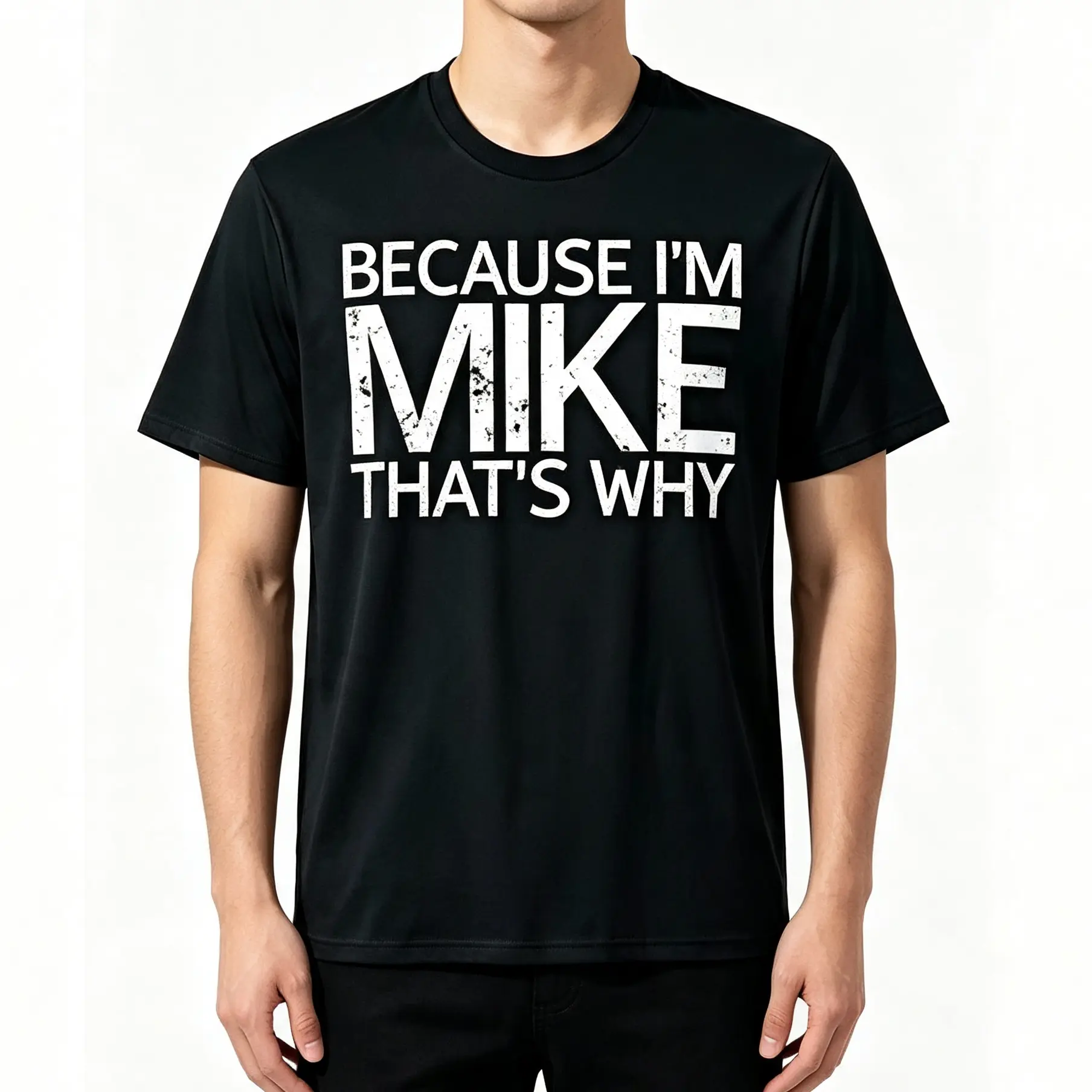 Men's 100% 220gsm Heavyweight Cotton Casual Shortleeve T-Shirt - Bold Mike Print, Round Neck, Foldable, Funny Chinese New Year Gift, Everyday Streetwear Top for Coffee Runs