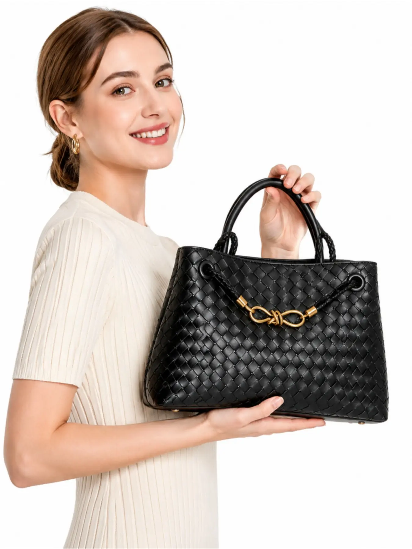 Classic Fashion Women's Handwoven Shoulder Bag, Stylish Leather Crossbody Bag, Bucket Bag, Elegant Commuter Bag for All Seasons, Handbag Shoulder Purse, Pu Tote Satchel