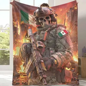 Military Soldier Flannel Blanket Tactical Warrior with Mexico Flag Print Design Soft Warm Durable Cozy Throw for Bedroom Decoration Living Room Sofa Outdoor Camping Holiday Gift Veteran Tribute Home Suitable as a gift sizes 60*80,30*40 ,40*50 50*60