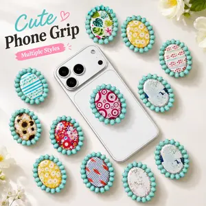 Magnetic Magsafe-Compatible Mobile Phone Grip & Stand Accessory, Retro Western Boho Turquoise Beaded Durable Cellphone Expanding Holder with Patterned Resin & Concho, Multi-Styles